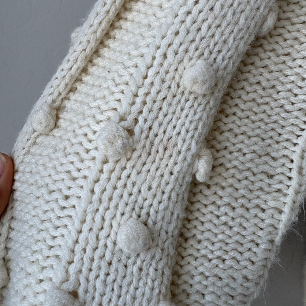 Hunter Bell Cardigan Ivory Wool Blend Bobble Knit Cardigan Sweater Size M - Picture 5 of 8